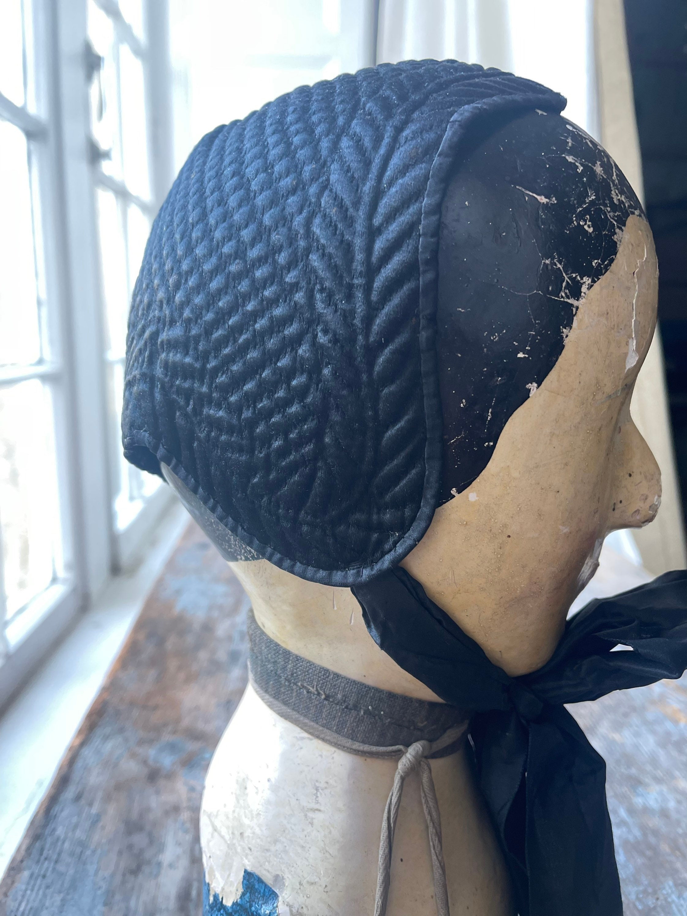 Quilted Silk Bonnet Traditional Folk Costume European 19th Century