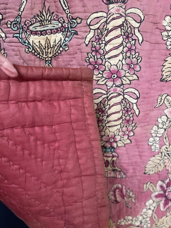 Pink Block Print Quilt Traditional Antique Textile Fo… Gem