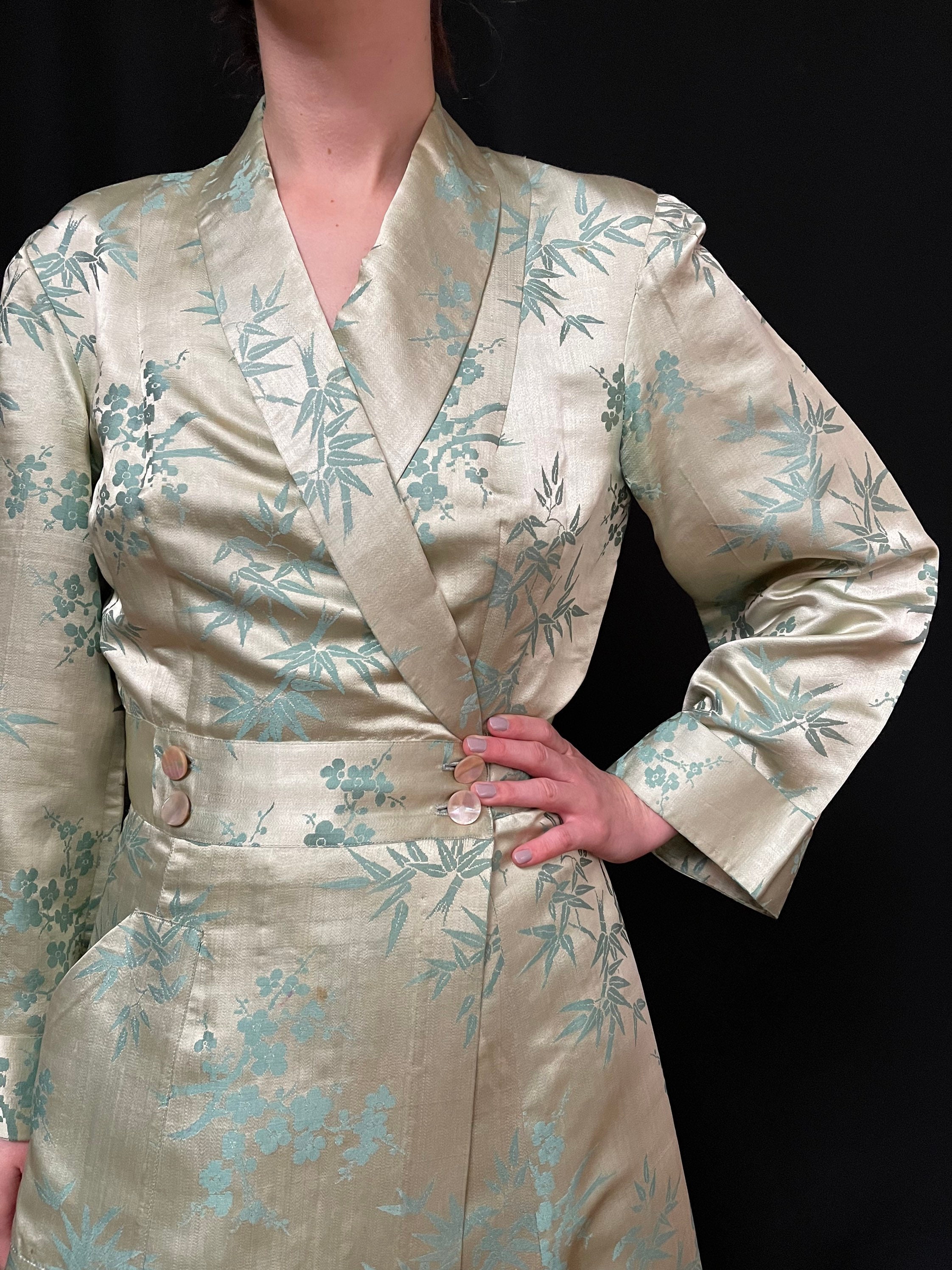 Vintage Robe Silk Robe Silk Brocade Coat 1930 s Silk Brocade Eau De Nil Dress Coat Wedding Guest Outfit Mother of the Bride Collectable Etsy UK
