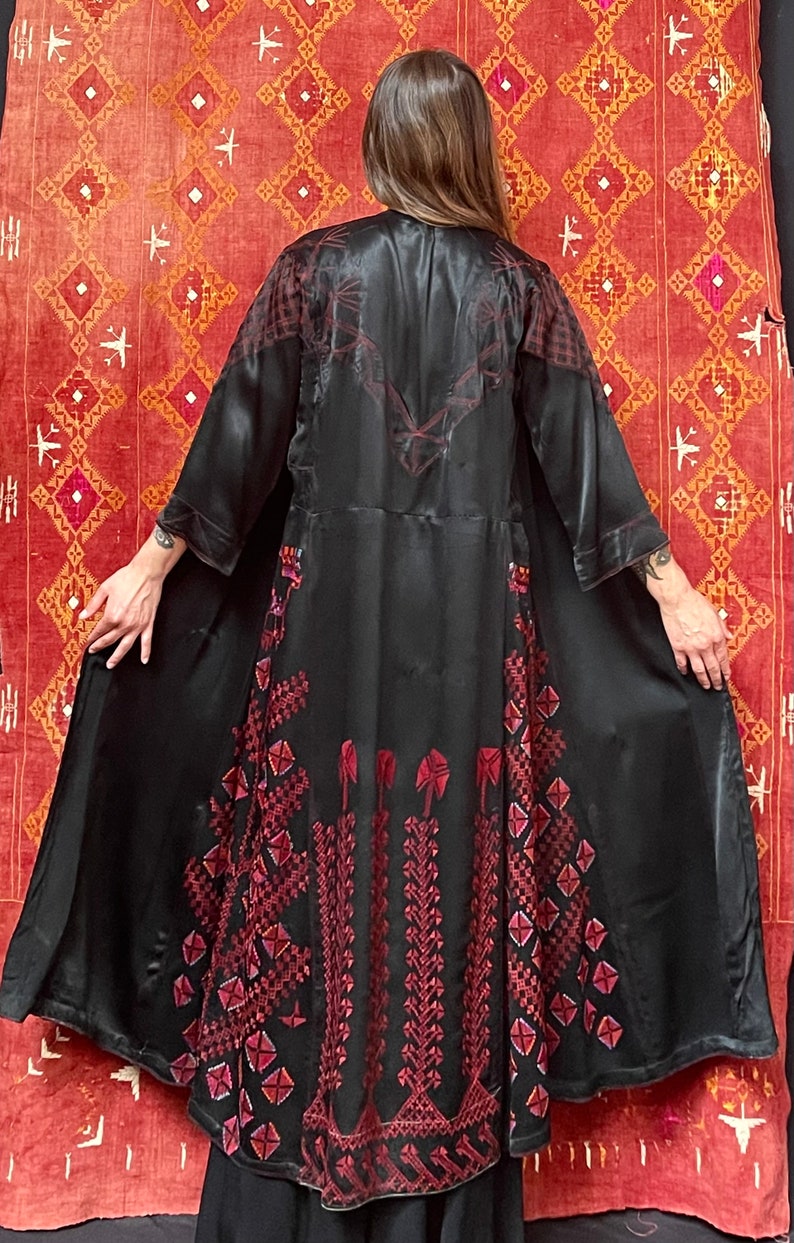 Silk Embroidered Coat Antique Asian Robe Black and Pink Embroidery ...