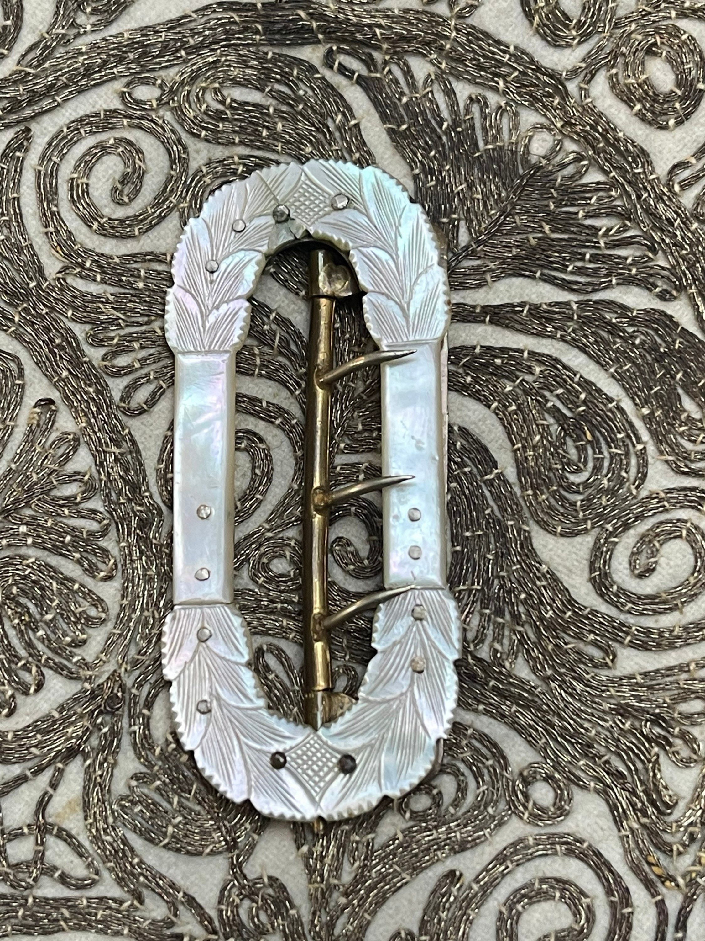 Antique Carved Mother of Pearl Belt Buckle - Edwardian  display picture 2