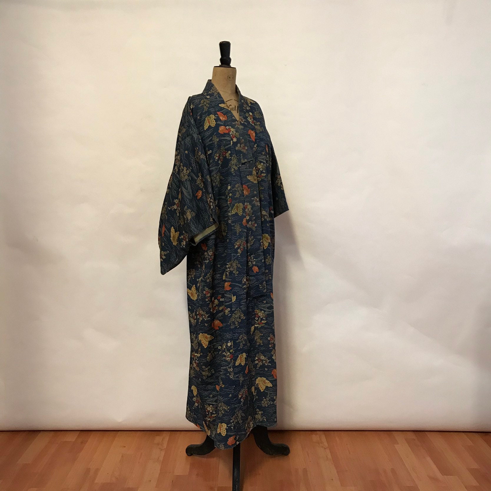 Vintage Kimono Blue and Gold Silk Kimono Antique Kimono - Etsy UK