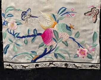 アンティークシルク刺繍 中国刺繍パネル 蝶の模様入りシルク掛け 中国