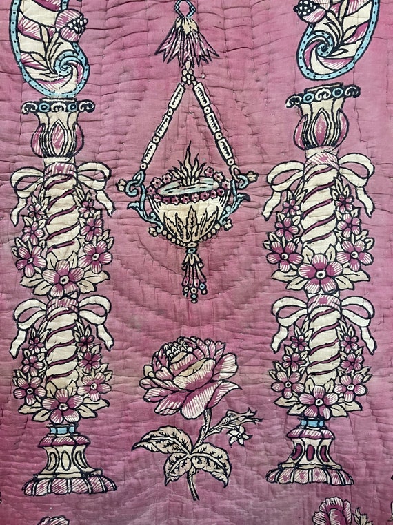 Pink Block Print Quilt Traditional Antique Textile Fo… Gem