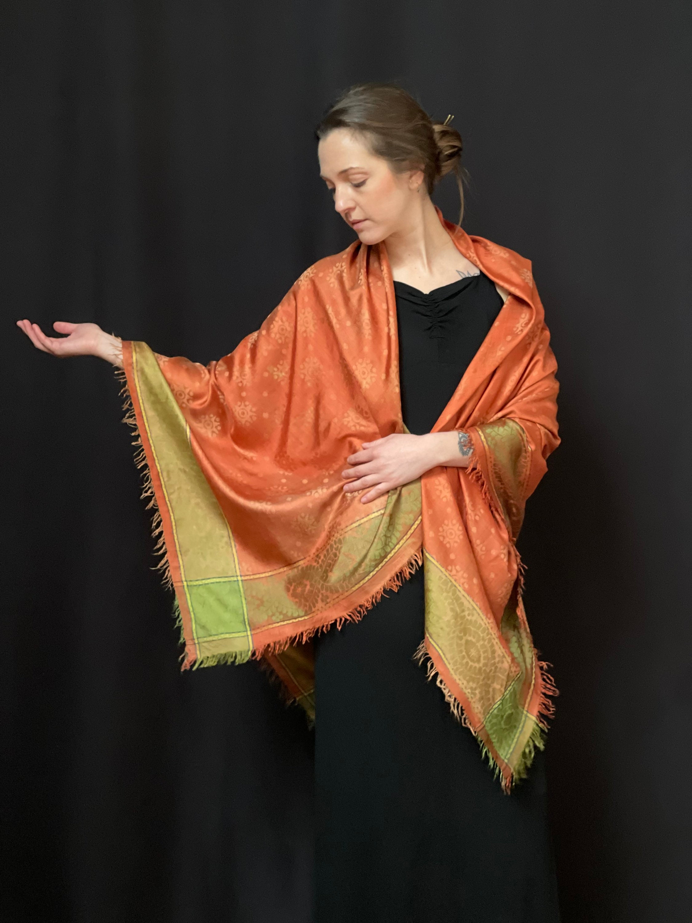 Victorian Silk Brocade Shawl Antique Shawl Film and