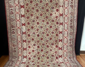 Enorme arazzo da parete stampato a blocchi, raro tessuto tradizionale d'arte popolare, tessuti da collezione, tessuto antico del XIX secolo, arazzo da parete Kalamkari
