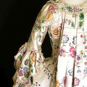 Antique Hand Painted Dress Silk 18th Century Dress Silk Rococo Silk Collectable Textiles Interior Decor Museum Worthy Study Reference image 5
