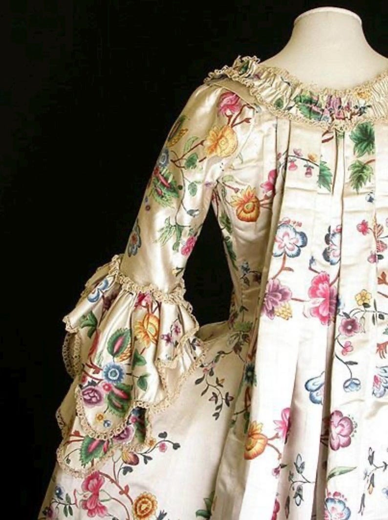 Antique Hand Painted Dress Silk 18th Century Dress Silk Rococo Silk Collectable Textiles Interior Decor Museum Worthy Study Reference image 5