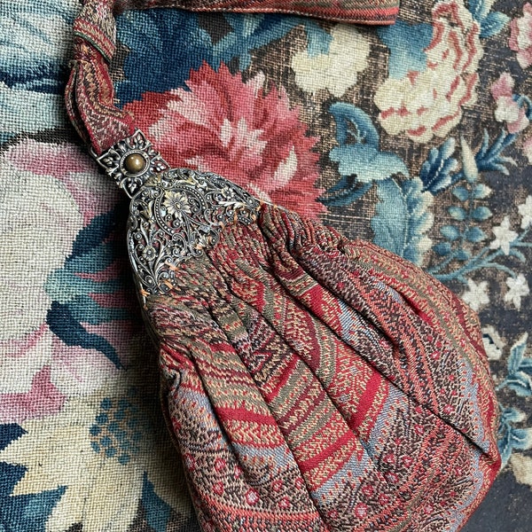 Paisley Victorian Wrist Purse Handmade Antique Bag 1860 English Collectable Victorian Purse Display