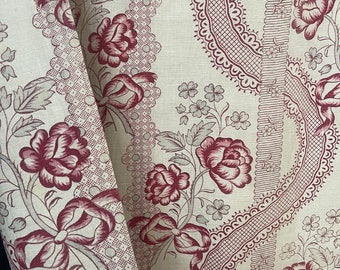 Tela de chintz antigua de los años 20, textil floral, panel de cortina de chintz francés, doble cara, decoración rústica para el hogar.