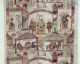 Antique Bayeux Tapestry Inspired Printed Wallhanging Interior Decor Unique Antique Textile Interior Decor