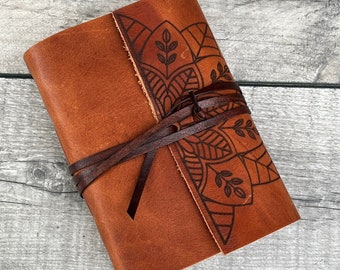 A6 Leather Notebook | Leather Journal | Leather Sketchbook | Stationary Gift | Mandala Notebook