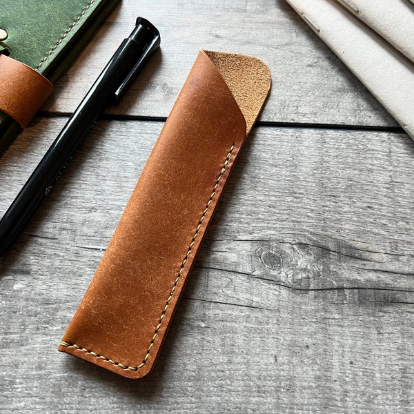 Manchon de stylo en cuir | Journal accessoire | Étui à stylo en cuir | Étui à stylo bronzage