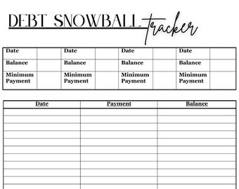 May include: A printable debt snowball tracker worksheet with a table to track dates, payments, and balances. The text "Debt Snowball Method: is a method where you're focusing on paying off your loan from the lowest balance to the largest balance." is at the bottom of the page.