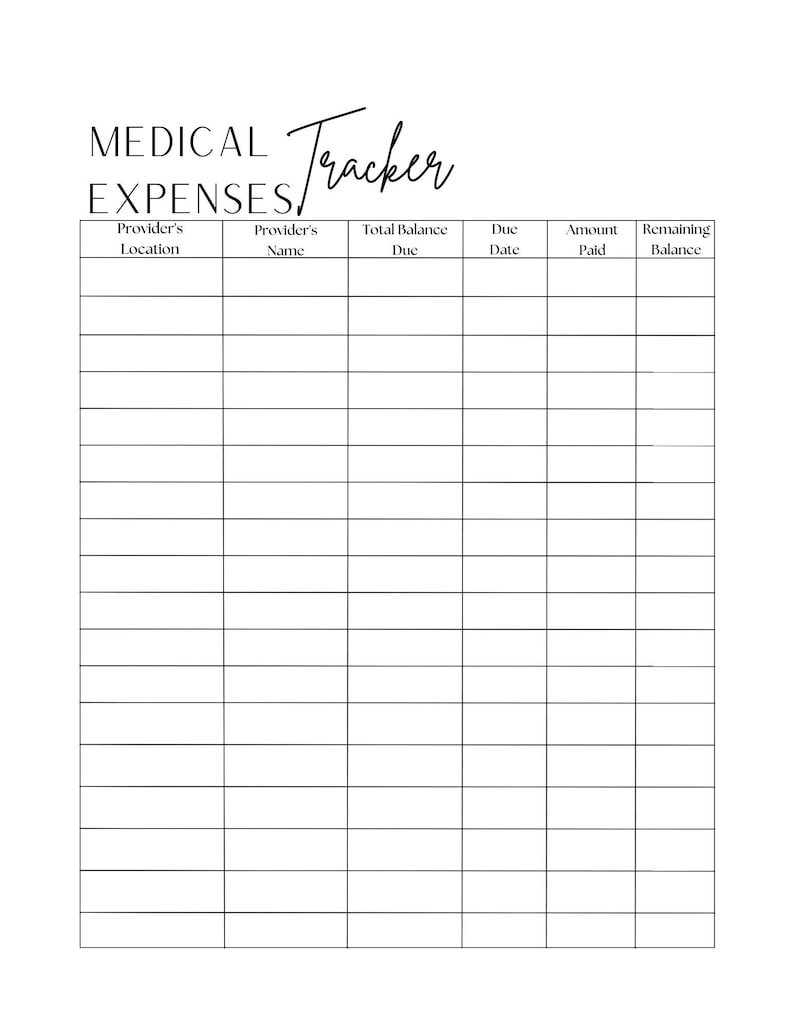 Medical Expense Tracker - Etsy
