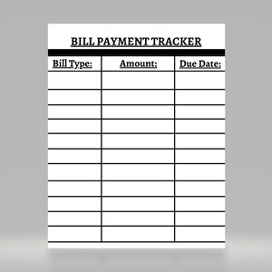 Bill Payment Tracker (Black and White)