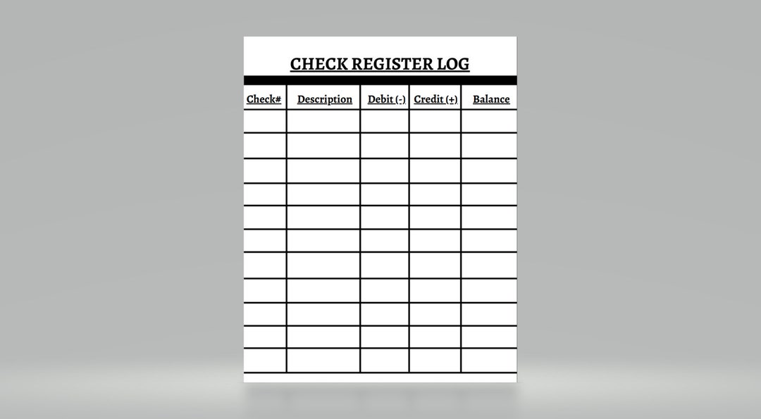 Check Register Log (black and White) - Etsy