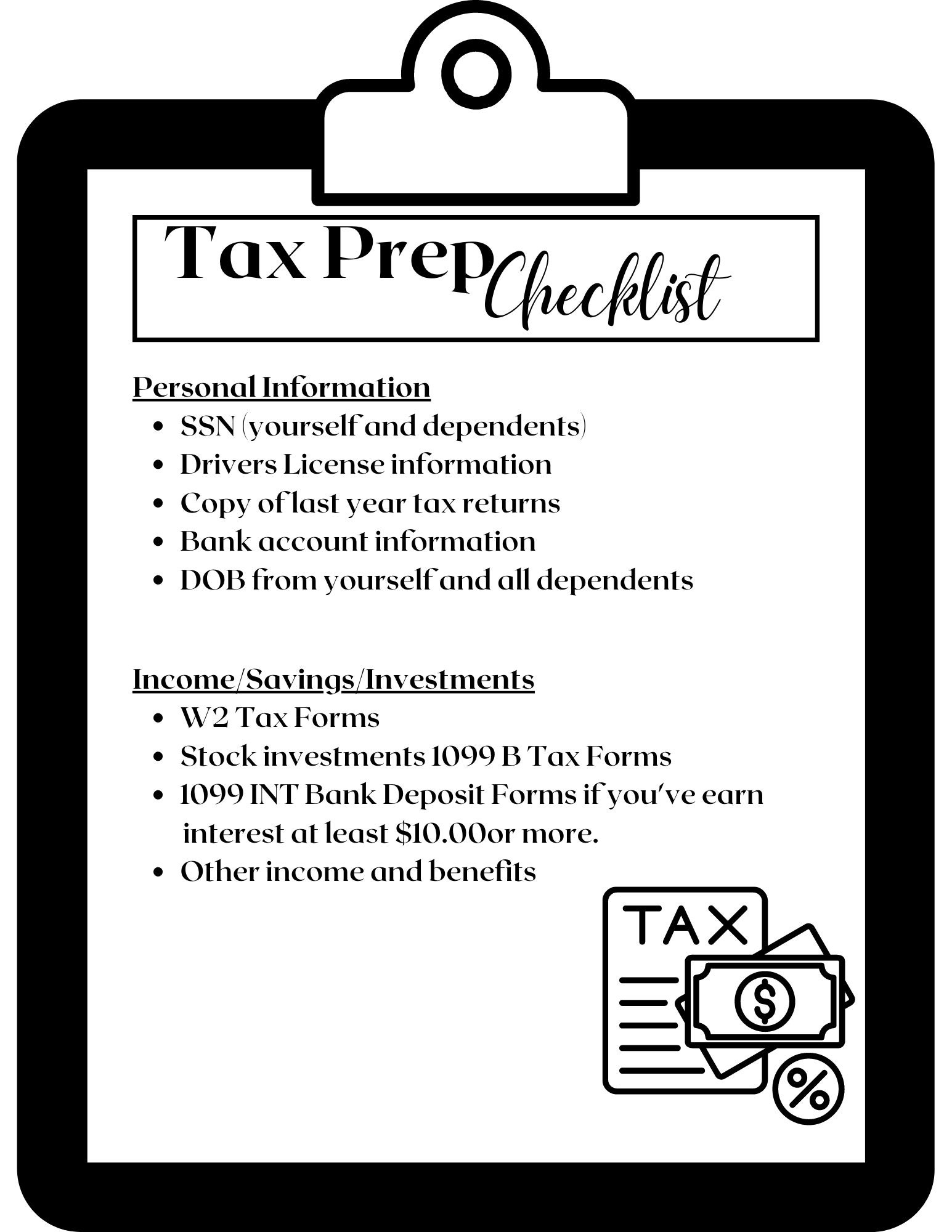 Tax Prep Checklist Etsy