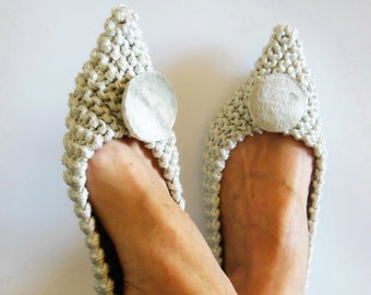 Elegant Bridal slippers, Feminine Point Toe Shoes, NON-SLIP Cotton Viscose, Wedding ballet Flats, Gift Wrap, Knitted slippers, Velvet Brooch