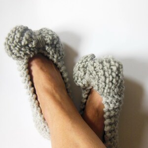 GRAY Wool Slippers, Chunky Bow Slippers, Women Slippers, Non-Slip, Gift Wrapped, Wedding flats, Home shoes, Hand Knitted, Crochet slippers image 2