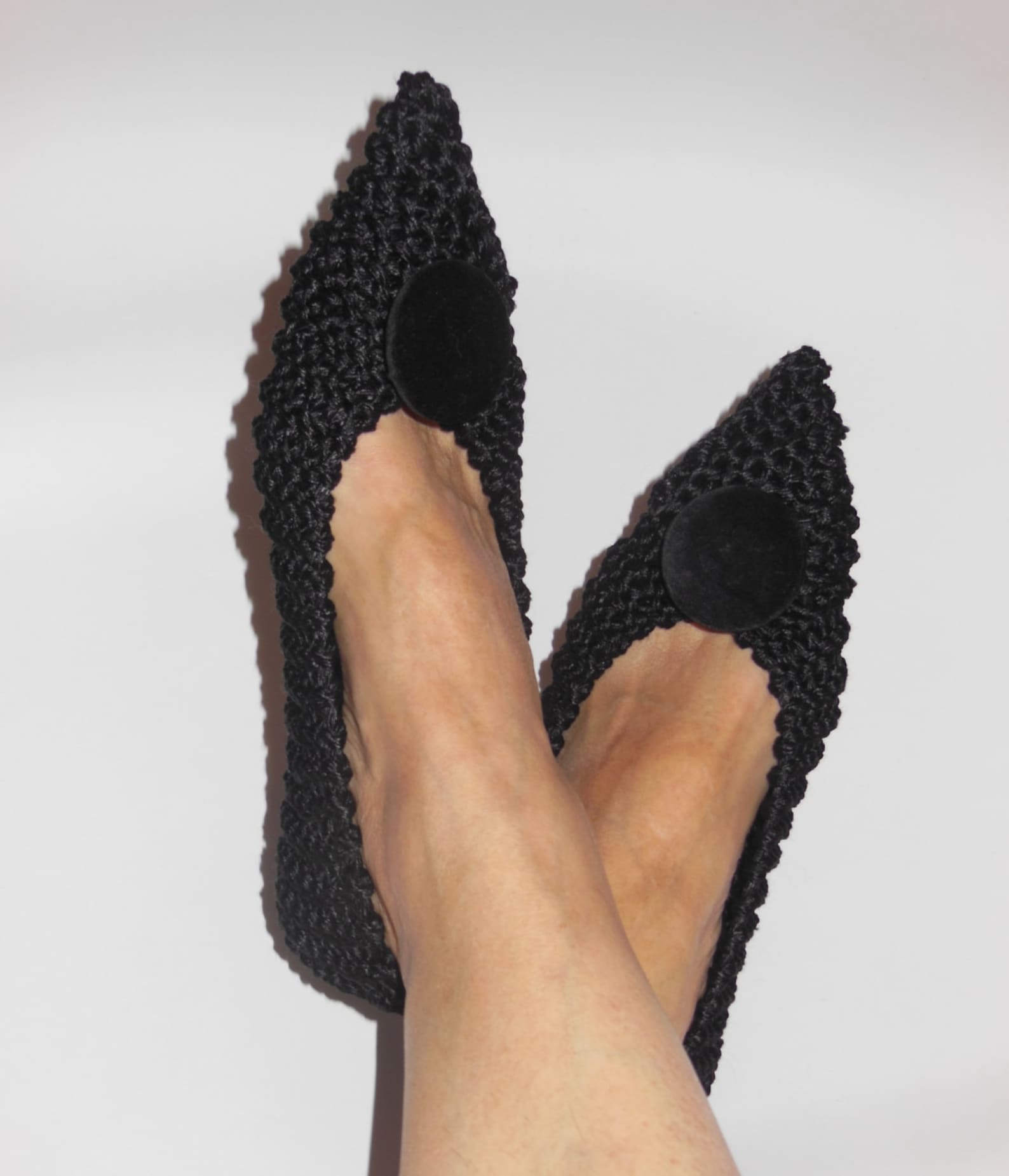 pointed toe flats, womens non-slip cotton slippers, black slippers, gift wrapping, gift for her, ballet flats, knitted, crochet