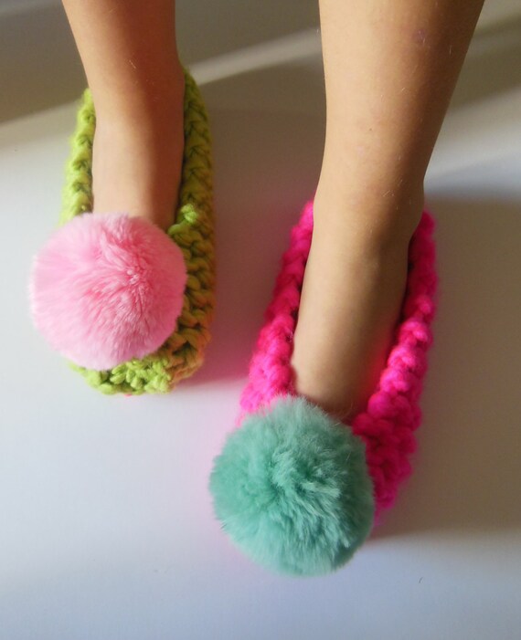 Kids Slippers NonSlip Chunky Slippers Multicolor PomPoms Etsy