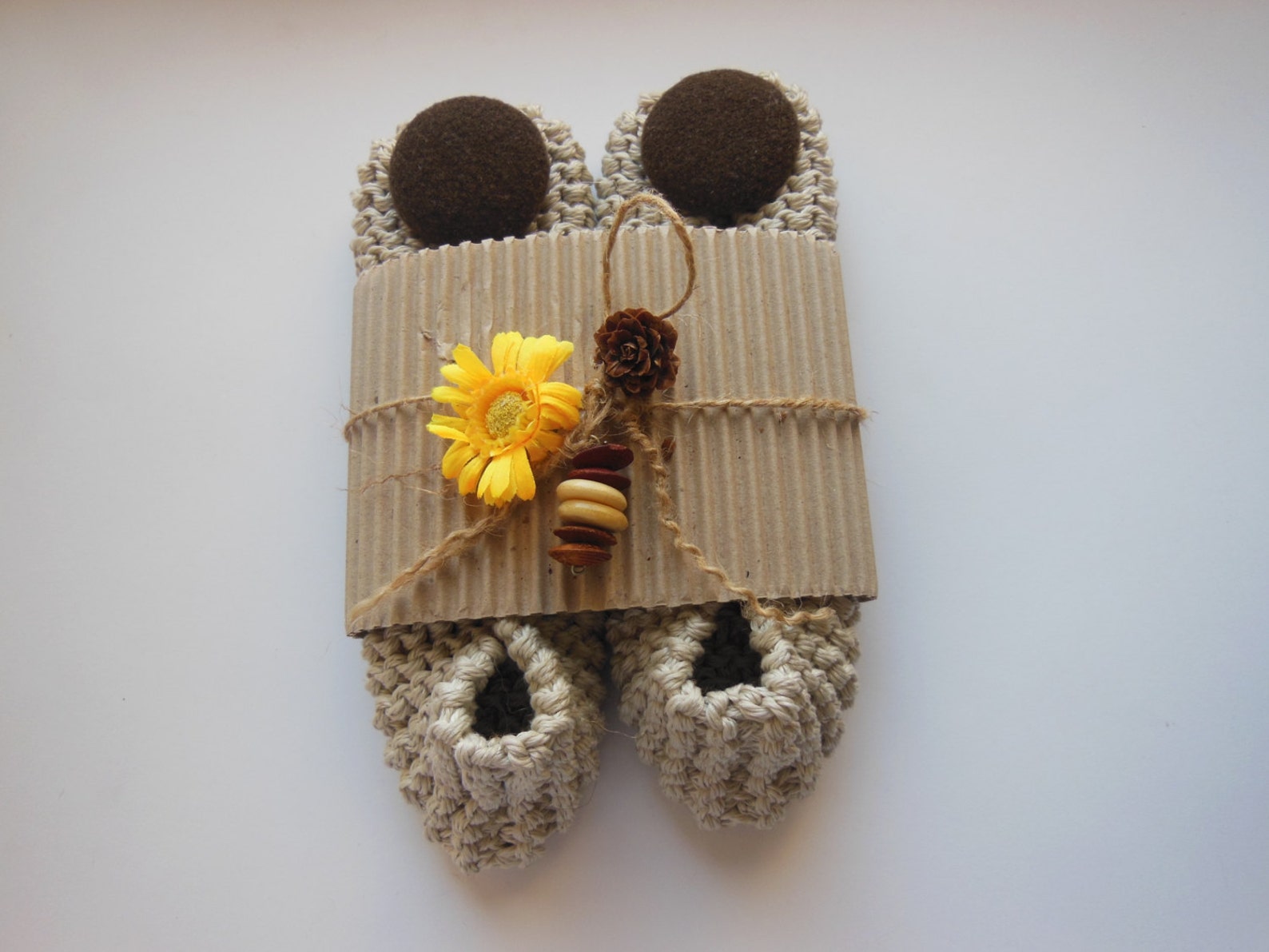 beige cotton women's slippers - footwear - ballet flats - handmade shoes - knitted slippers - nenaknit - gift idea gift wrap