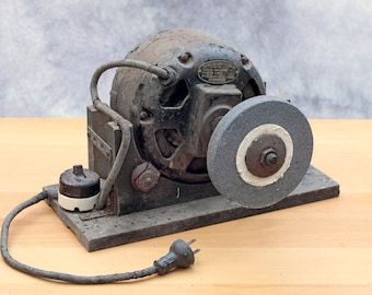 Vintage handmade electric bench grinder, works 1930's