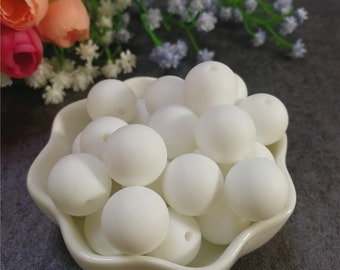 Perles de silicone, perles de silicone blanches de 15 mm, perles de silicone, perles de silicone en gros