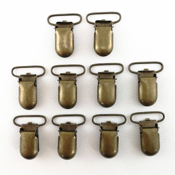 25-100pcs Bronze Metal Pacifier Clips - 1" (2.5 cm) 3/4"  (20m) suspender clips / Bib Holder  Antique Brass MT1-003-AB