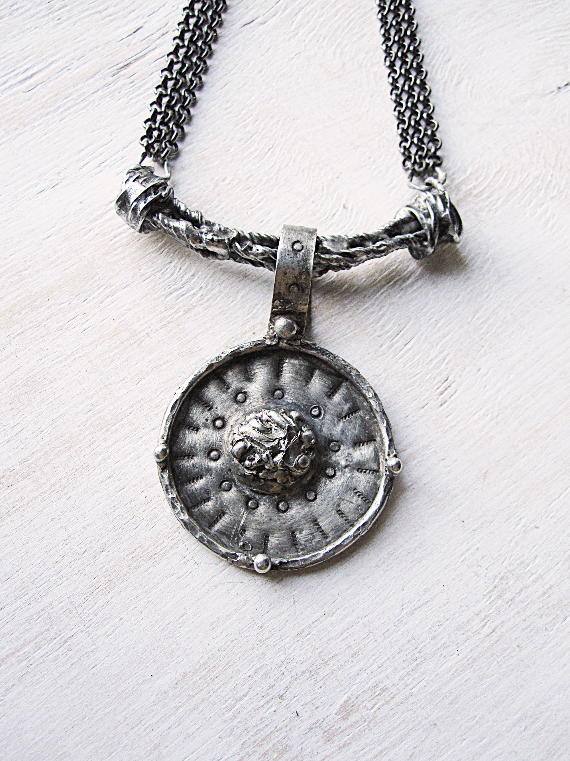 Large Steel Pewter Gothic Pendant Circle Ethnic Necklace Etsy