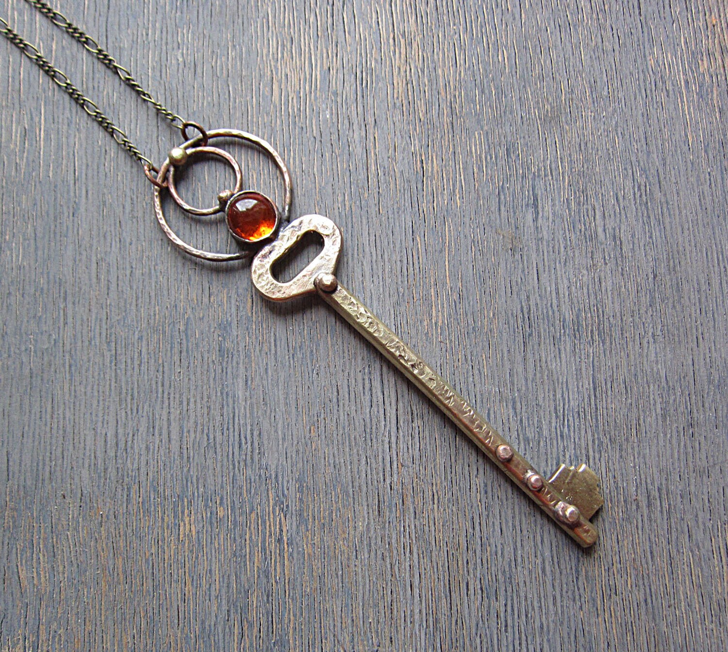 Copper Brass Key Necklace Rustic Big Handmade Metalwork Etsy