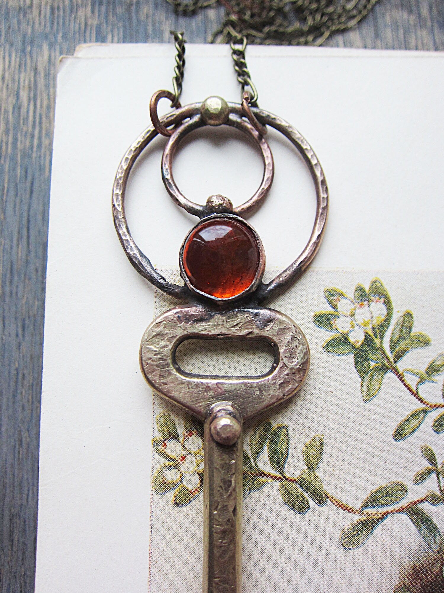 Copper Brass Key Necklace Rustic Big Handmade Metalwork Etsy