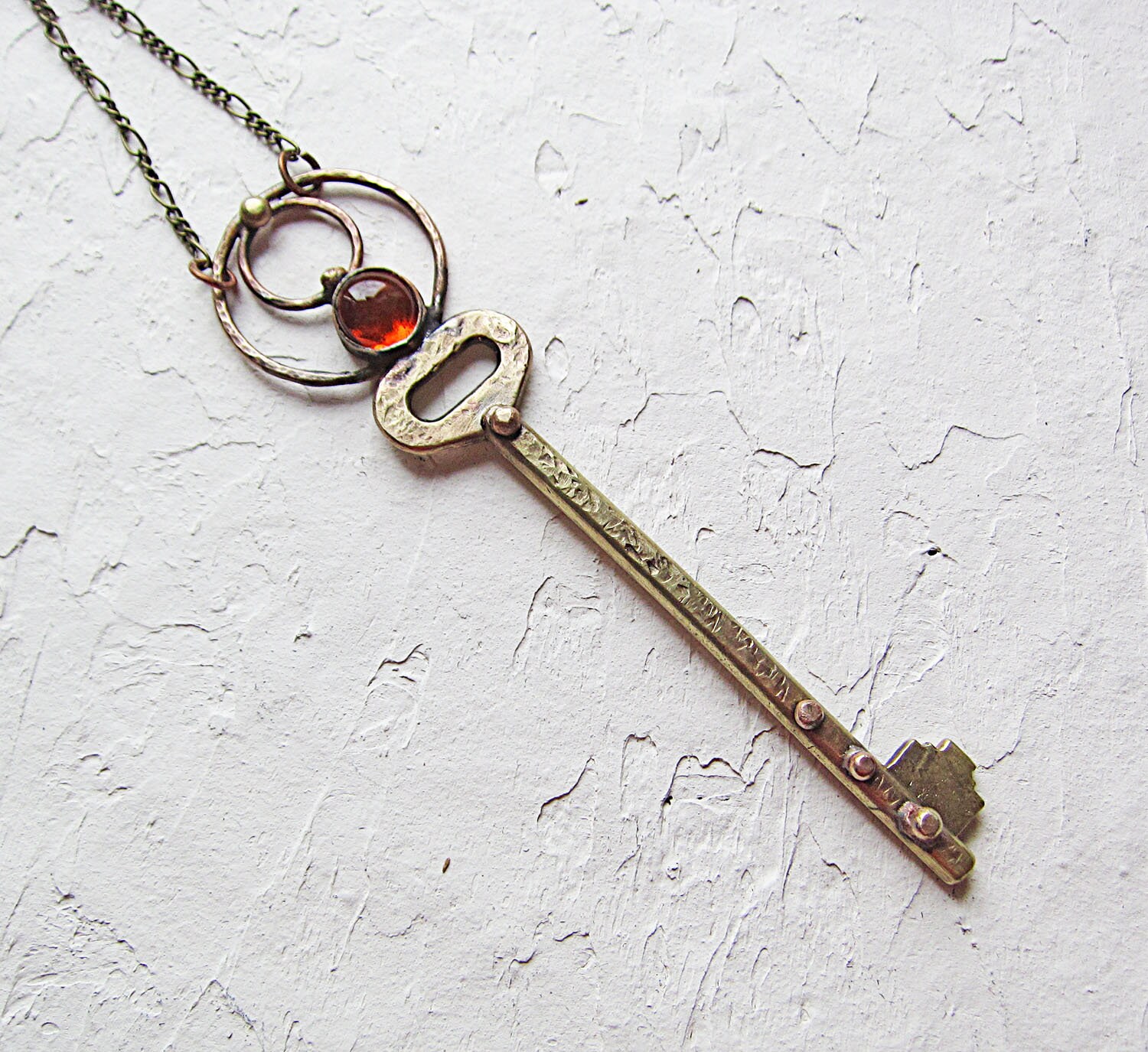 Copper Brass Key Necklace Rustic Big Handmade Metalwork Etsy