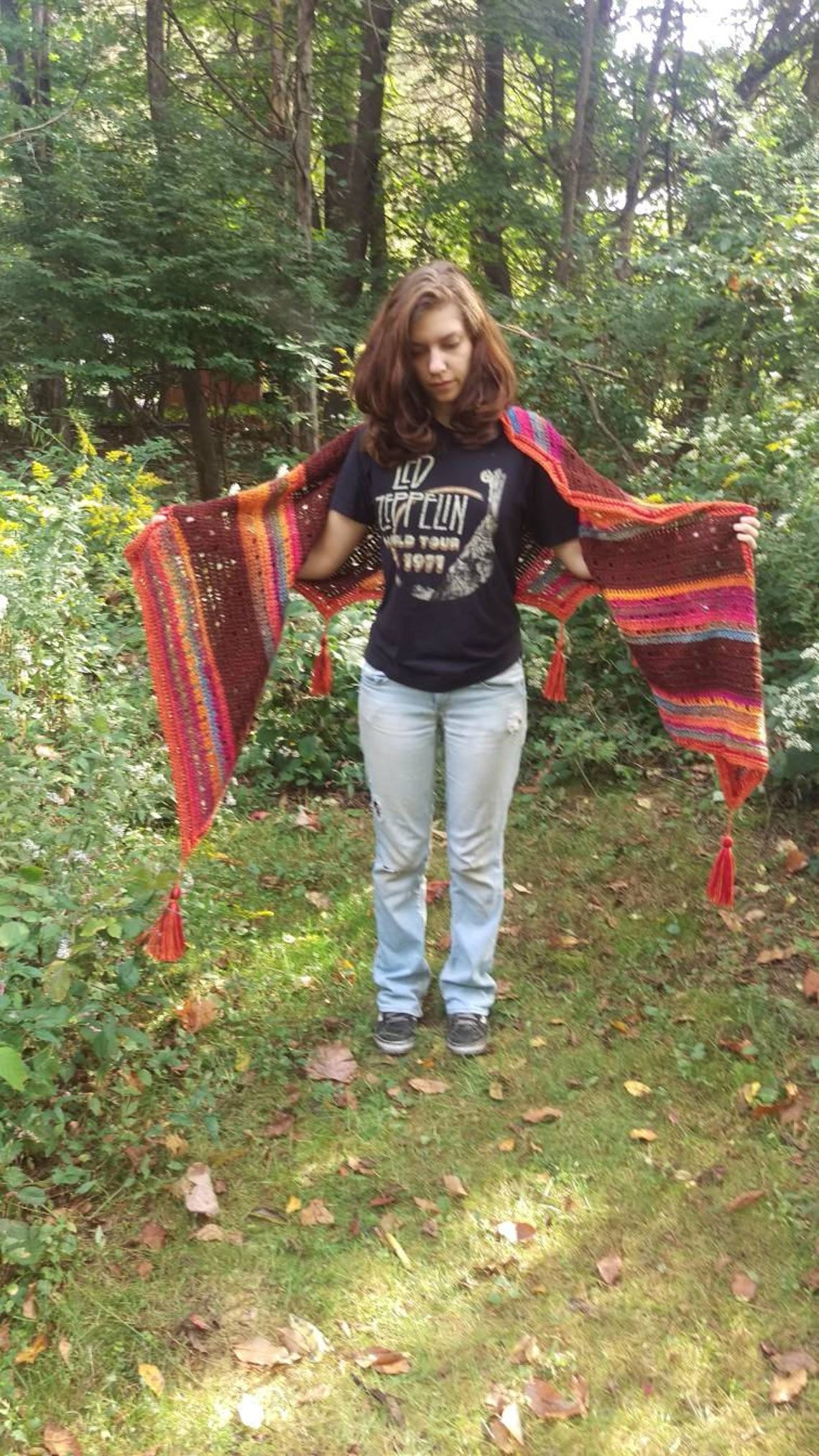 Crocheted Prayer Shawl With Tassels in Brown and Multicolored Etsy