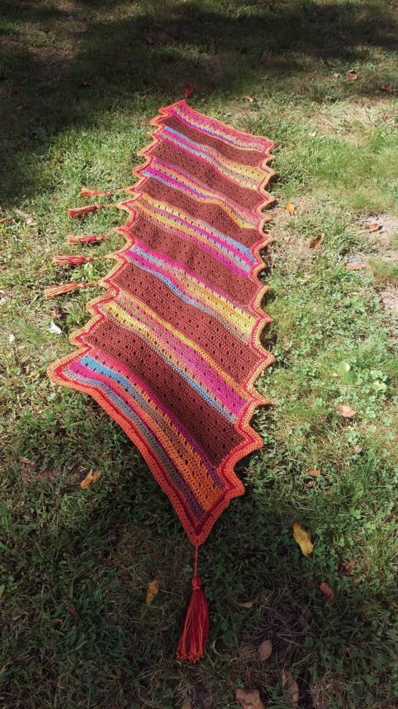 Crocheted Prayer Shawl With Tassels in Brown and Multicolored Etsy