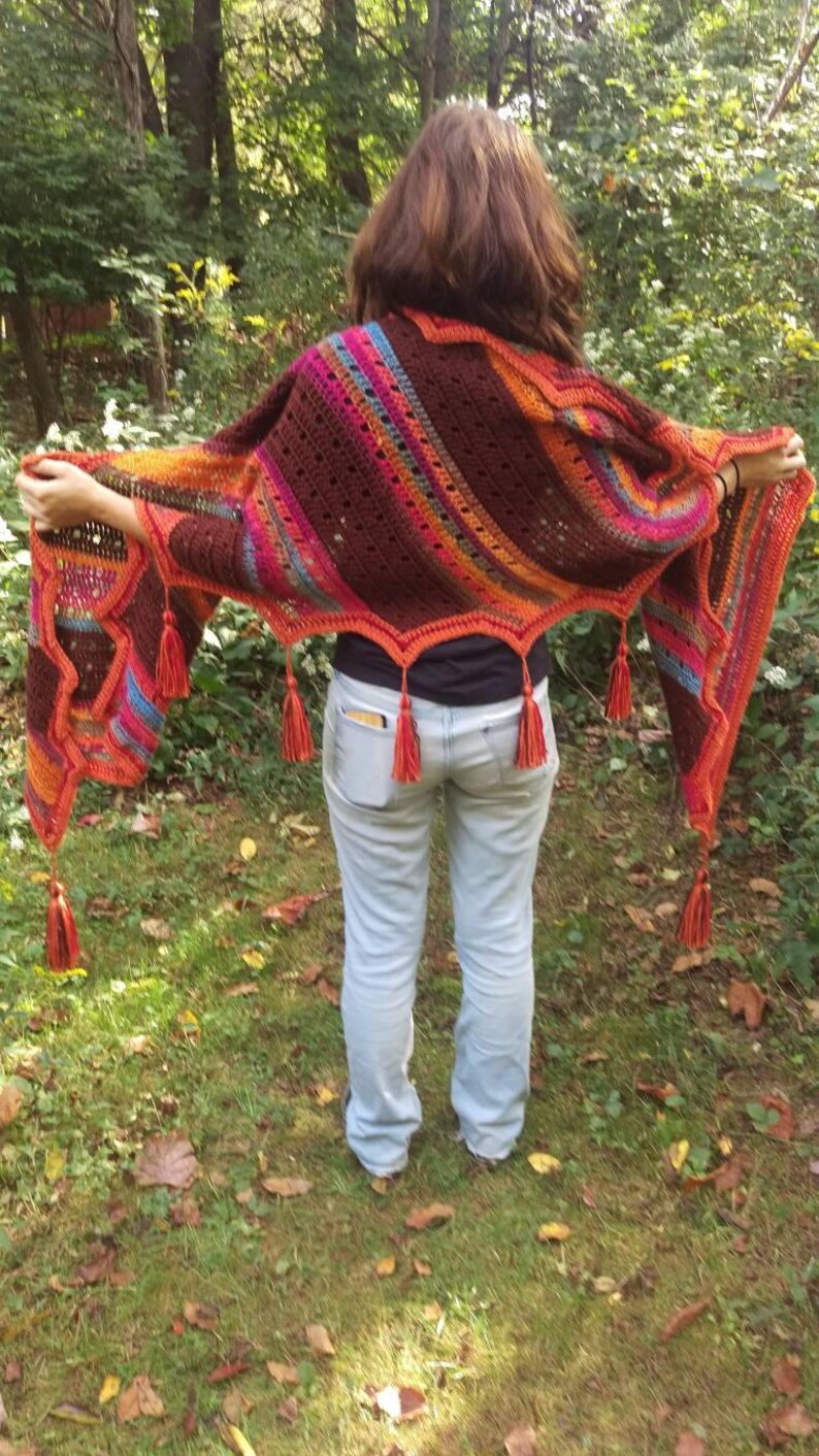 Crocheted Prayer Shawl With Tassels in Brown and Multicolored Etsy