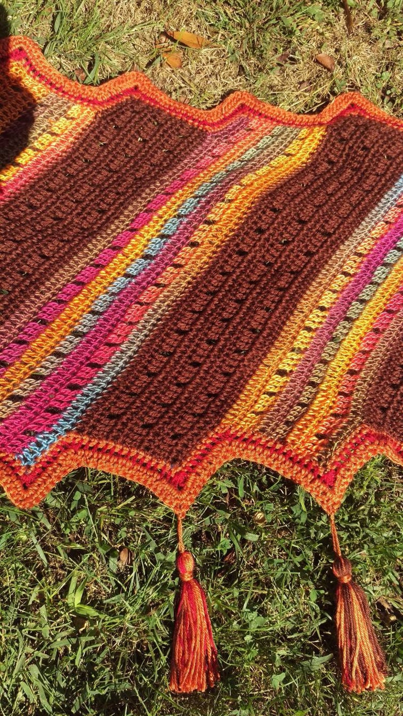 Crocheted Prayer Shawl With Tassels in Brown and Multicolored Etsy