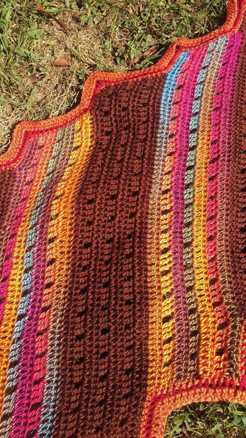 Crocheted Prayer Shawl With Tassels in Brown and Multicolored Etsy