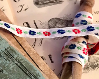 Vintage Red & Blue Floral woven Ribbon