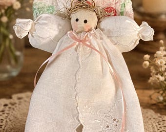 Angel Antique Handkerchief w/ Quilt Wings