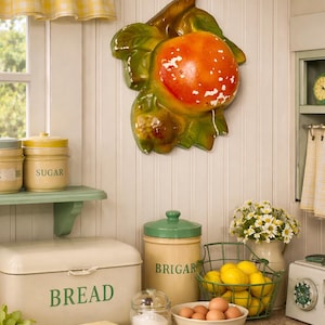 Vintage Chalkware String Holder Chippy Apple  Berries on Branch