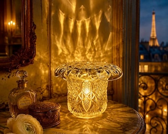 Tresor ~ Vintage Glass Fairy Lamp Inspired Accent Light Handmade from 100+ Victorian Spooner and Lead Crystal Dish