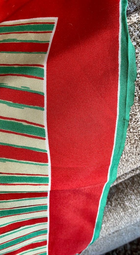 Beautiful silk vintage scarf red green and cream. 