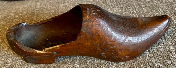 1800s antique Childs Wooden Shoe hand carved Clog - image 1