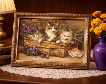 Antique Victorian Postcard 1905. Artist Daniel Merlin. Kitten Cat cats D Merlin