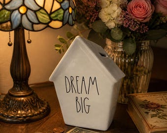 Rare Rae Dunn By Magenta “DREAM BIG ARTISAN Coin Bank House Cottage