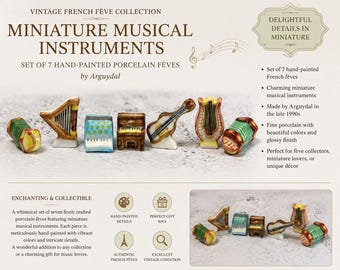 Juego de 7 figuras francesas de instrumentos musicales, colección producida por Argurydal 1995 Francia Kings Cake
