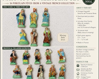 Vintage Arguydal Santons de Provence Fèves – Conjunto de Natividad y Aldeanos de 16 Piezas, Coleccionables de Porcelana Francesa, Niño Jesús Desaparecido Francia