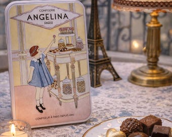 Angelina Paris Giandujas Iconic Chocolate Tin Hinged Box - Empty